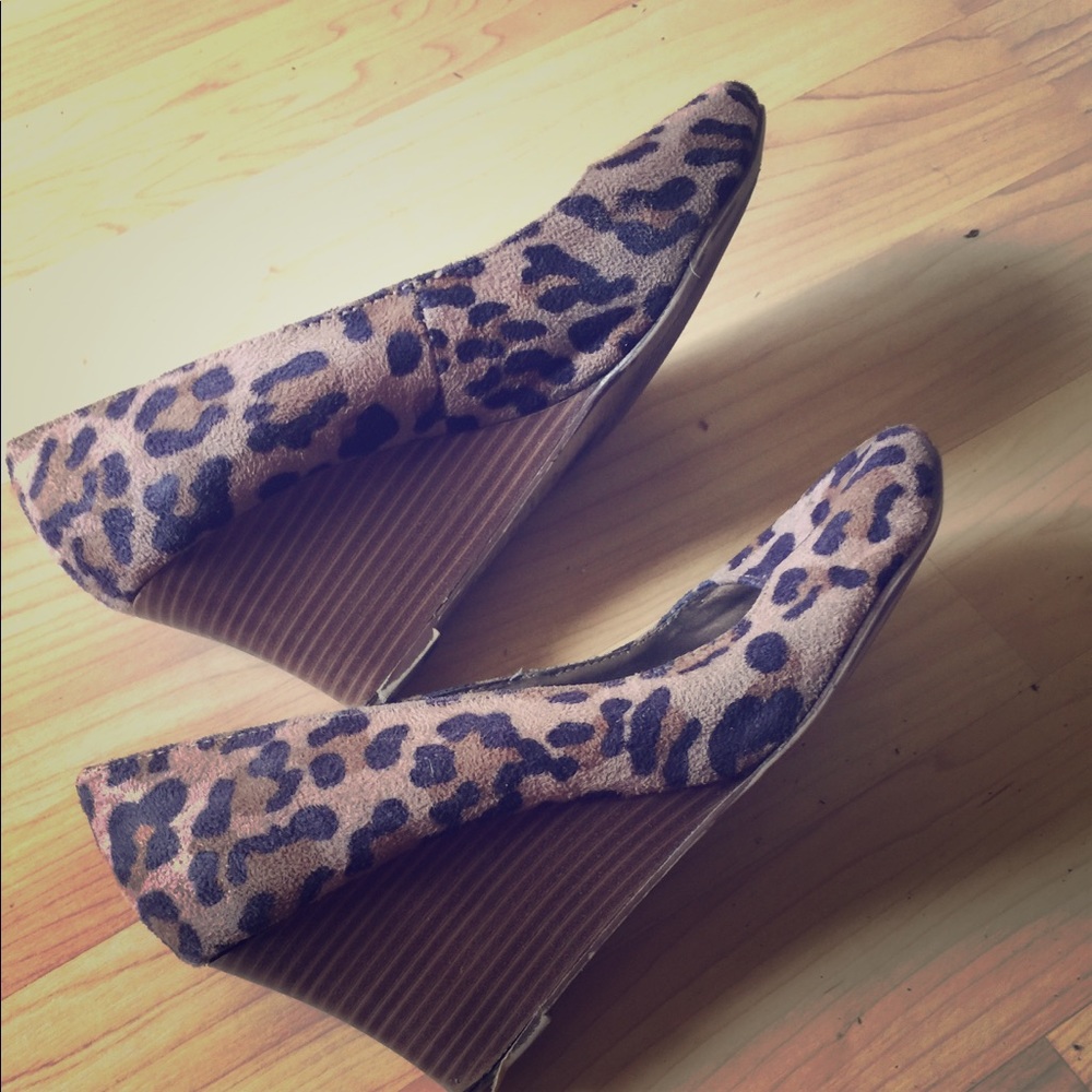 Faux Suede animal print wedges